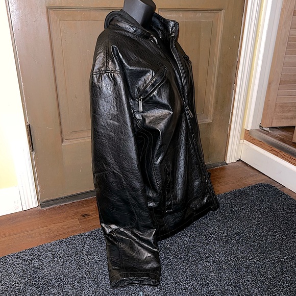 Whispering Smith Vintage Black Leather Zip Up Jacket Hood Quilted Lining Size XL - Picture 9 of 14